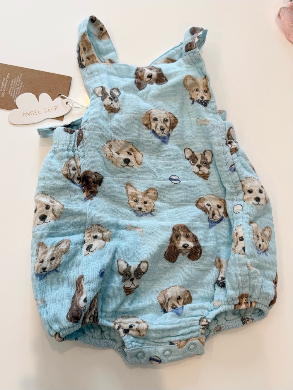 NWT Angel Dear 6-2m Light Blue Puppy Print Bubble Romper